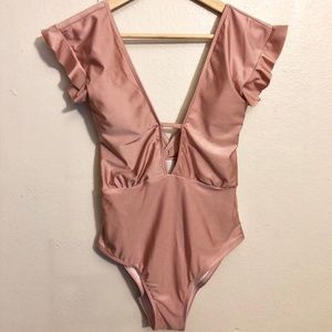 Champagne Pink Deep-V One-piece Swimsuit